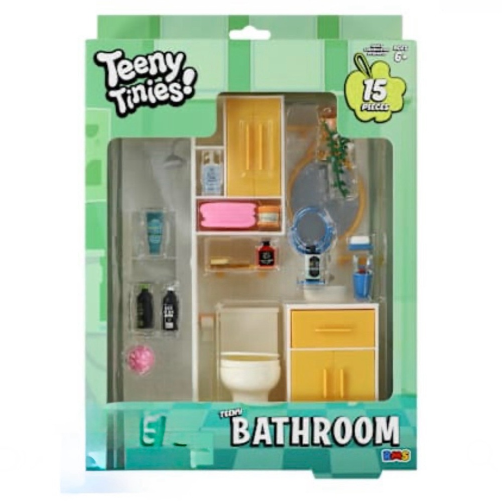 🚽 bathroom Teeny Tinies set NIP HTF cabinet vanity towels mirror mini toilet